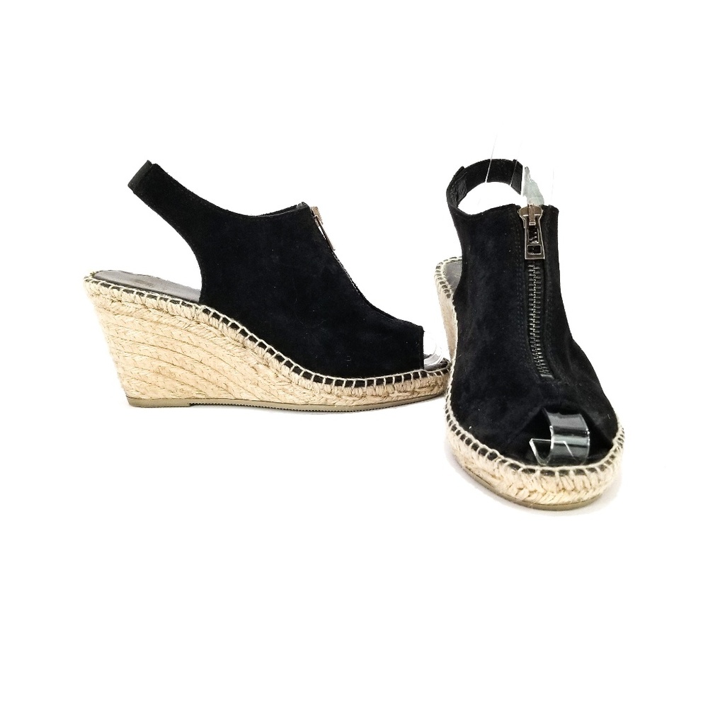 Andre Assous Black Zip Front Peep Toe Wedges -